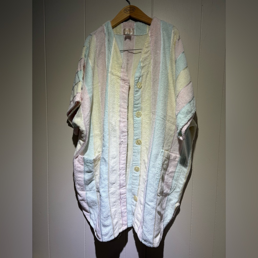 Vintage terry cloth pastel striped bath robe 1X